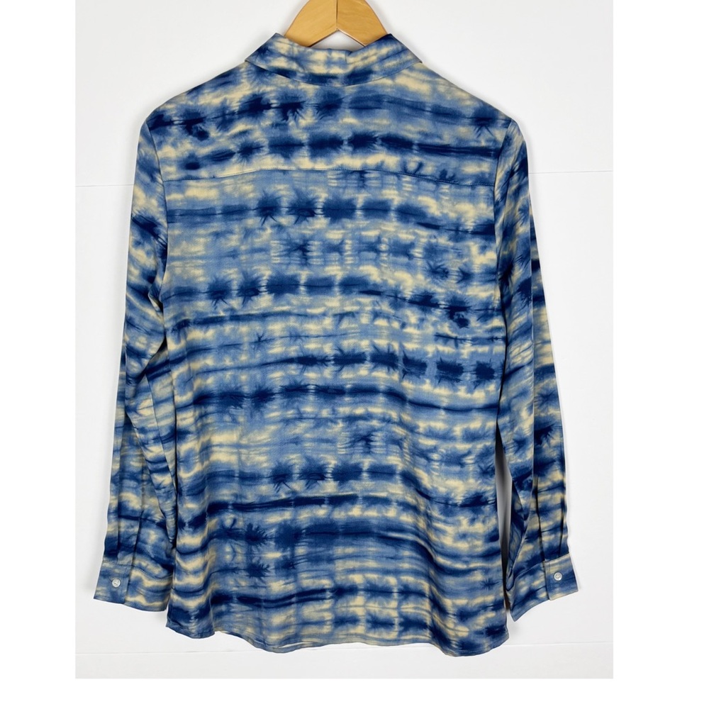 J Mclaughlin Lois Button Up Tie Dye Blouse Shirt Size Small Tencel Blue - Picture 4 of 7